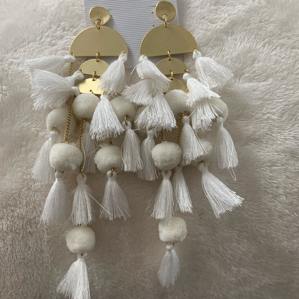 Long white tassel earrings NWT